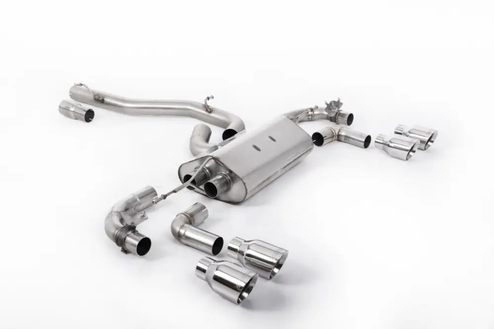 Milltek Sport výfukový systém cat-back 80mm / 3.15" Race s klapkami - bez rezonátoru (hlasitější) pro Volkswagen Golf Mk7.5 R 2.0 TSI 310PS (bez GPF) - 80mm Race Systems 2017-2021, GT-100 kulaté leštěné koncovky, typ koncovek GT-100 leštěné Výhodná Nabídka