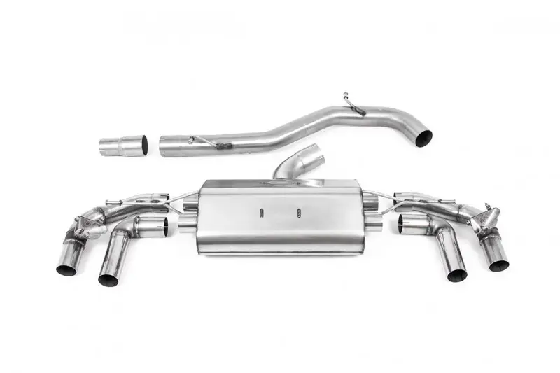 Milltek Sport výfukový systém cat-back 80mm / 3.15" System - Road+ (Mid Level Sound) pro Volkswagen Golf Mk8 R 2.0 TSI 320PS (bez GPF / NA modely) 2022-2024, GT-115 leštěné koncovky, typ koncovek GT-115 černé Časově Omezené