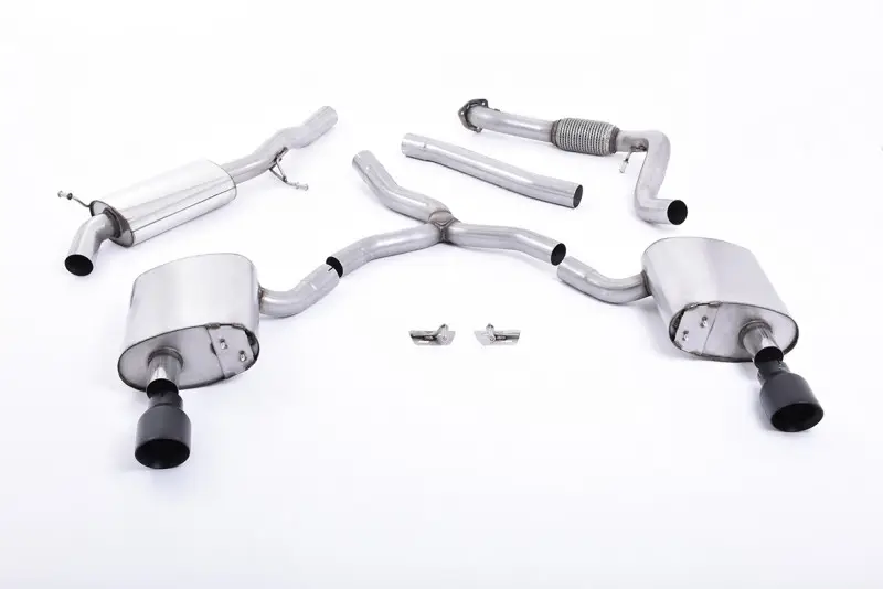 Milltek Sport výfukový systém cat-back Road+ s rezonátorem pro Audi A4 2.0 TFSI B9 Quattro Sedan/Avant (bez OPF/GPF Models, Without Brace Bars) 2016-2024, GT-100 dvojité leštěné koncovky, typ koncovek GT-100 černé Vrácení Zdarma
