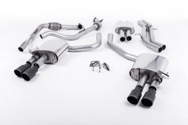 Nová Kolekce Milltek Sport homologovaný výfuk cat-back s rezonátorem pro Audi S4 3.0 Turbo V6 B9 - Sedan/Avant (bez Sport Diff) 2016-2024, GT-90 dvojité leštěné koncovky, typ koncovek GT-90 černé