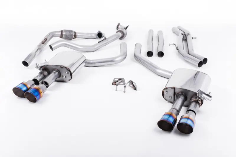 Ihned K Objednání Milltek Sport výfukový systém cat-back bez rezonátoru (hlasitější) pro Audi S5 3.0 V6 Turbo Sportback B9 (bez Sport Diff) 2017-2024, GT-100 dvojité leštěné koncovky, typ koncovek GT-100 titanové modré
