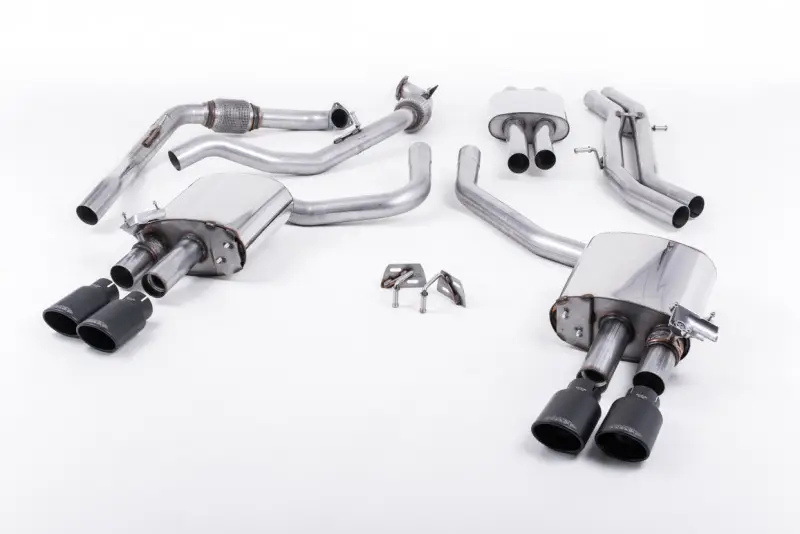 Zlevněný Milltek Sport homologovaný výfuk cat-back s rezonátorem pro Audi S5 3.0 V6 Turbo Sportback B9 (Sport Diff Models Only, without Brace Bars) 2017-2024, dvojité oválné leštěné koncovky, typ koncovek oválné černé