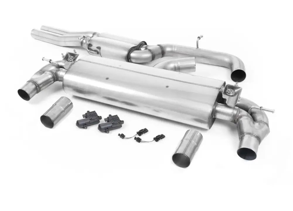 Časově Omezené Milltek sport ValveSonic výfukový systém cat-back bez rezonátoru pro Audi RS3 Sedan 400PS (8V MQB) - bez OPF/GPF 2017-2024, oválné titanově modré koncovky, typ koncovek oválné titanové