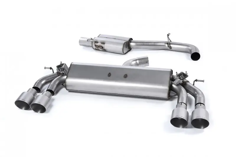 Milltek Sport homologovaný výfuk cat-back s rezonátorem (tišší) pro Volkswagen Golf MK7 R 2.0 TSI 300PS (ECE Approved, 76.2mm Systems) 2014-2016, GT-100 kulaté leštěné koncovky, typ koncovek GT-100 titanové Jen Po Omezenou Doba