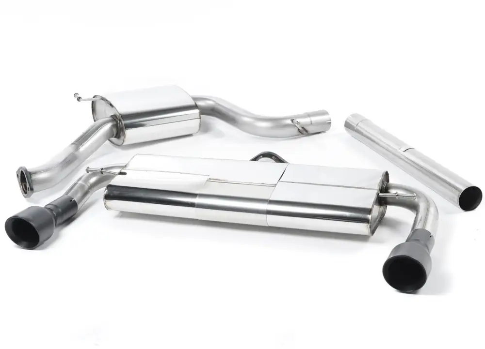 Omezená Nabídka Milltek Sport homologovaný výfuk cat-back E-Mark System pro Volkswagen Golf MK7 GTi (vč. GTi Performance Pack, Clubsport/Clubsport S) 2013-2016, leštěné koncovky, typ koncovek GT-100 černé