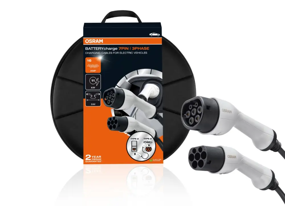 Ověřený OSRAM BATTERYcharge nabíjecí kabel pro elektromobily délka 5m, typ 7 PIN, 3 phase, 16 AMP