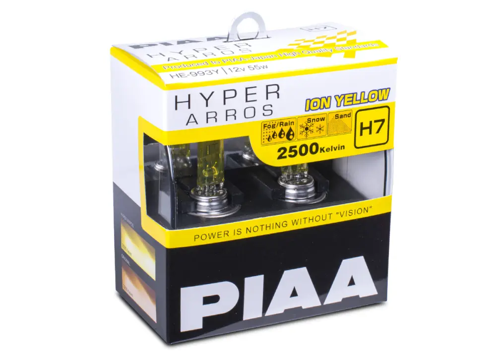 Autožárovky PIAA Hyper Arros Ion Yellow 2500K - teplé žluté světlo 2500K pro použití v extrémních podmínkách, patice H7 Cenově Výhodný