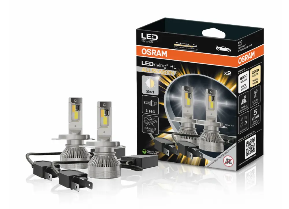OSRAM LEDriving HL ALLSEASON LED autožárovky s přepínatelnou barvou světla, patice H4 Vysoce Kvalitní