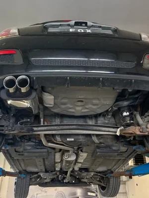 Autentický Fox Sportauspuff koncový tlumič výfuku s koncovkou 2x80 Typ 25 pro Fiat 500c 2014- s motorem 0.9, 1.2, 1.3 D, 1.4