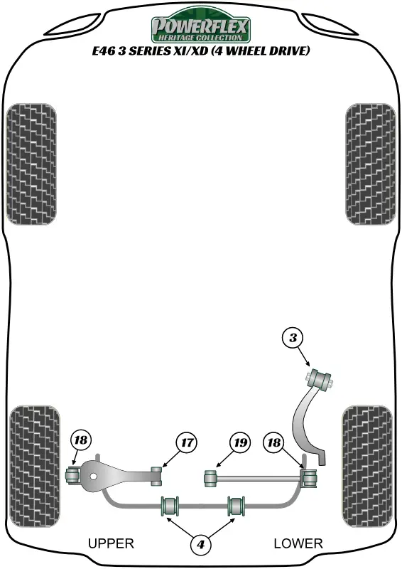 Nejprodávanější Silentbloky Powerflex Heritage Collection PFF5-4633H pro BMW řada 3 E46 Xi/XD (4WD) "Shift Arm Front Bush Oval", pozice na diagramu: 31