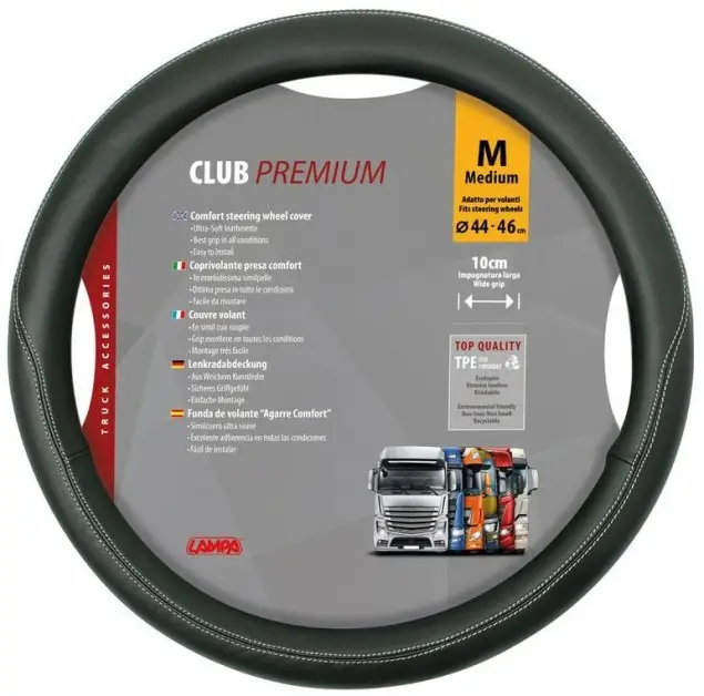 Aktuální Potah volantu CLUB PREMIUM černý, 44-46cm