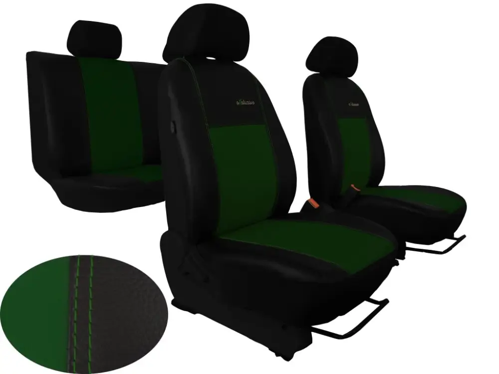 Autopotahy Škoda Fabia I, kožené EXCLUSIVE černozelené, nedělené zadní sedadla Časově Omezené