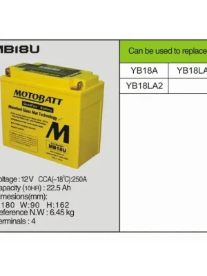 Rychlé Dodání MotoBatt MB18U - 22Ah 250A 12V - Baterie přednabitá