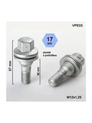 Kolový šroub M12x1,25x36 s plochou podložkou, Peugeot, klíč 17 (VPE03) výška 57mm Koupit Online