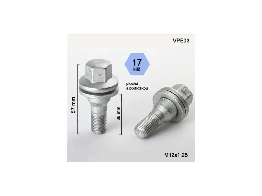 Kolový šroub M12x1,25x36 s plochou podložkou, Peugeot, klíč 17 (VPE03) výška 57mm Koupit Online