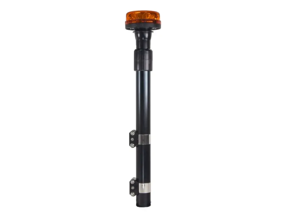 LED maják, 12-24V, 12x3W oranžový s teleskopickou tyčí na motocykl, ECE R65 R10 Aktuální