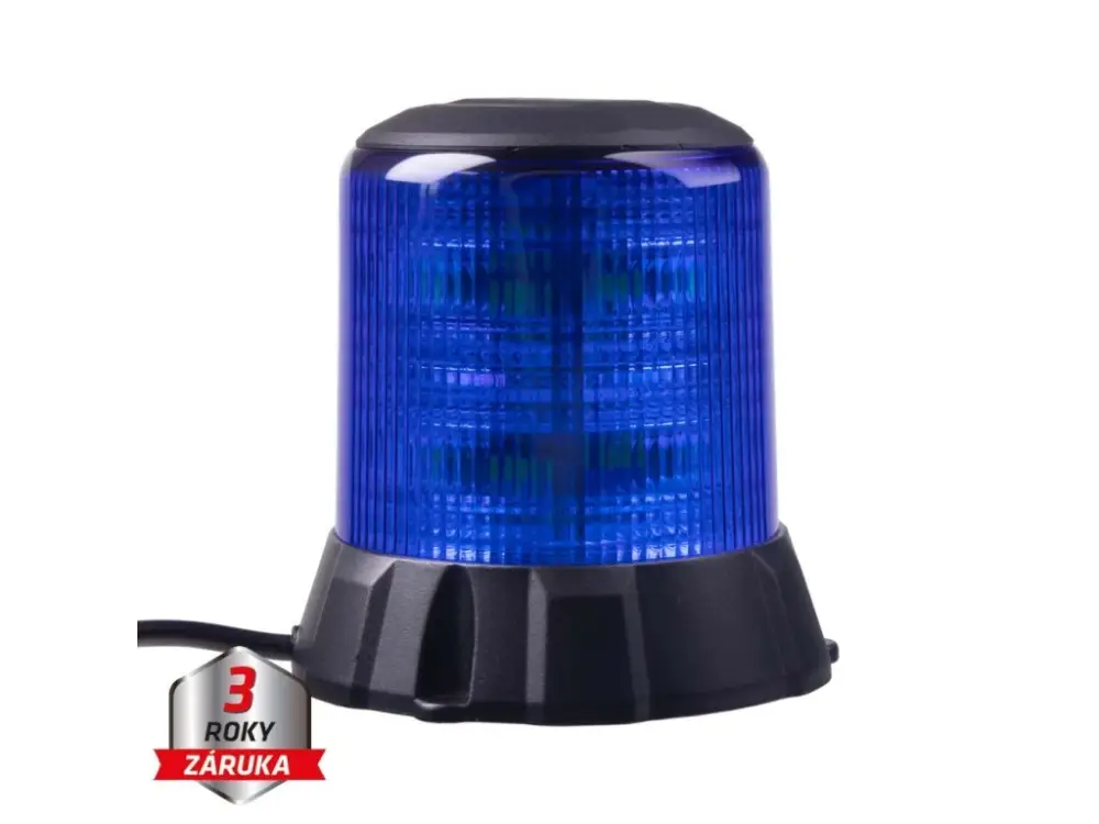 Levný Robustní modrý LED maják, černý hliník, 96W, ECE R65