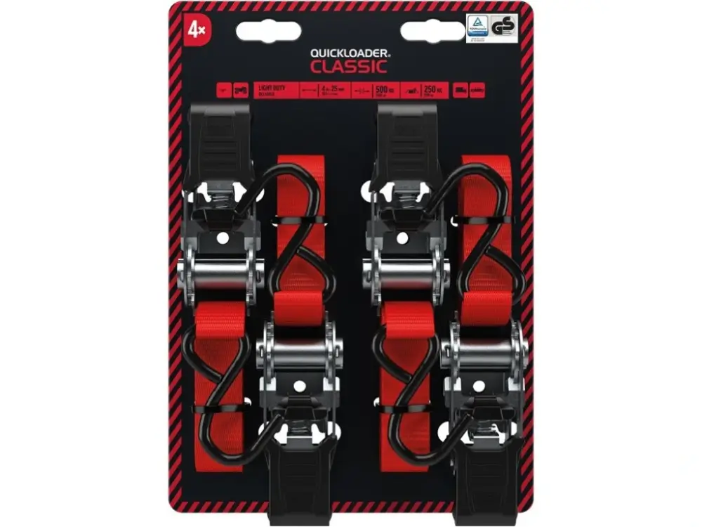 Akce QUICKLOADER® Classic 500 kg • 4 m x 25 mm • 4 ks upínací popruh s ráčnou a háky